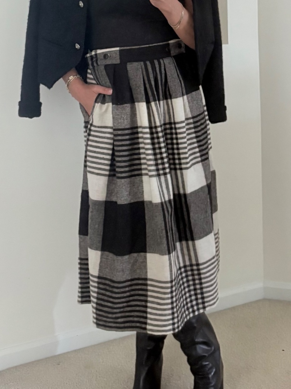Sag Harbor Vintage Poly/Wool Black & White Plaid Skirt